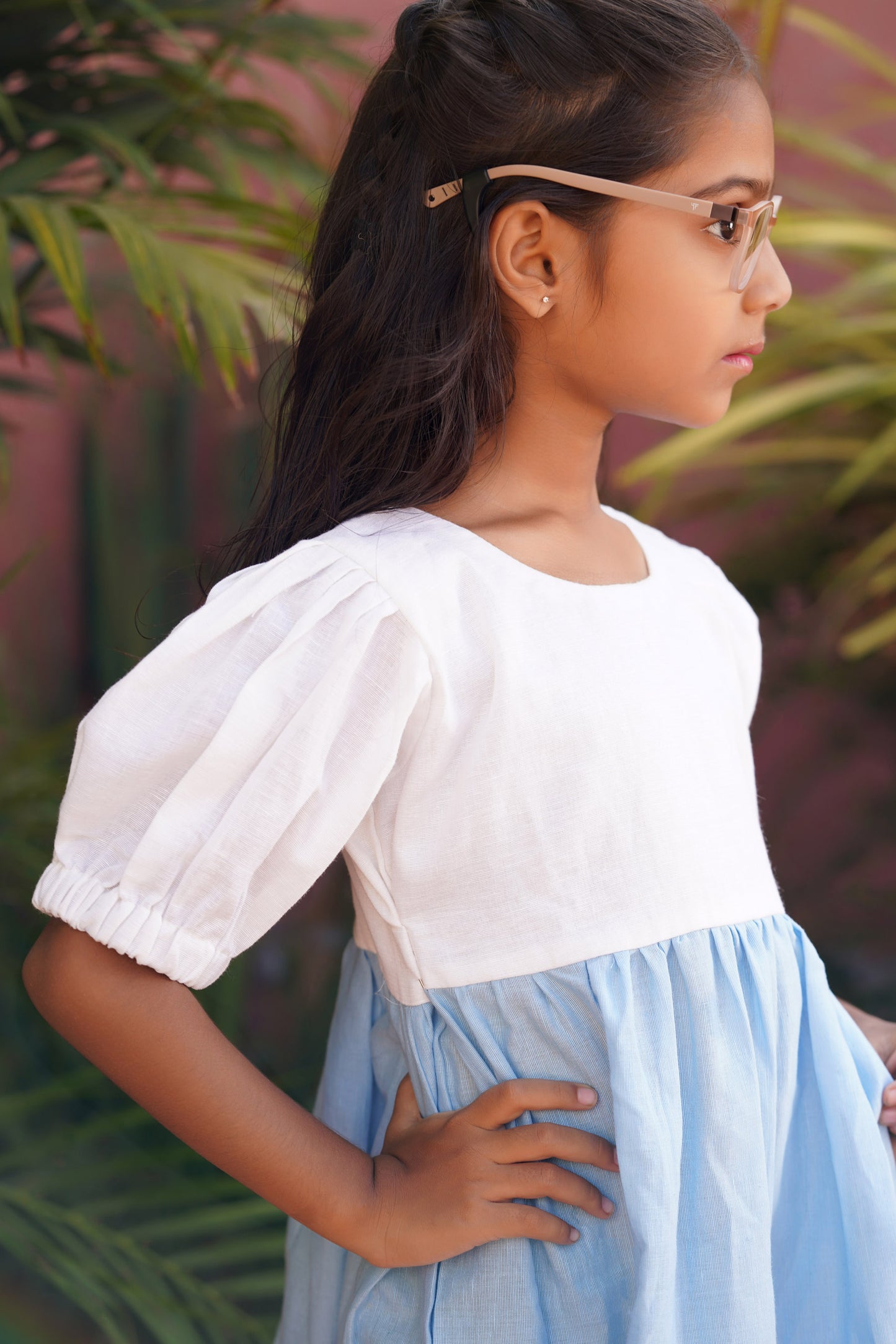 Trio-Colored Linen Frock - Blue