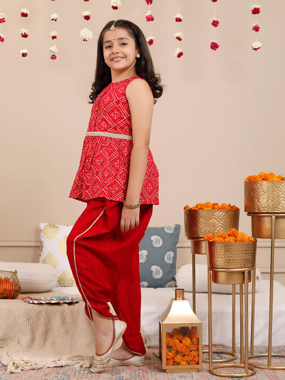 BUDDING BEES COTTON FOIL PRINTED SLEEVELESS DHOTI SET