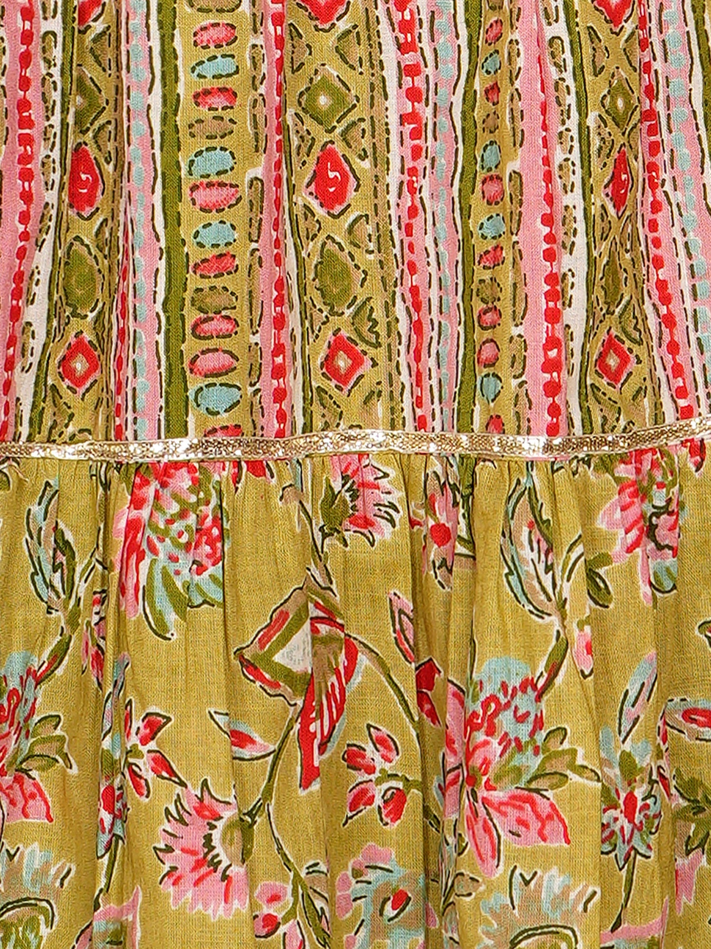 COTTON BANDHANI FLORAL WITH LACE WORK DRESS