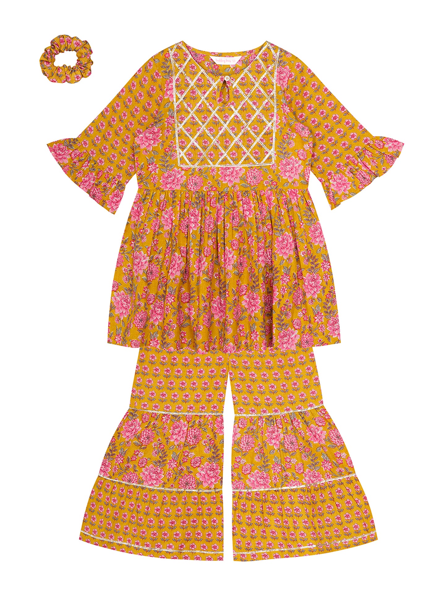 BANDHANI PRINTED 3/4 SLEEVE SHARARA SET