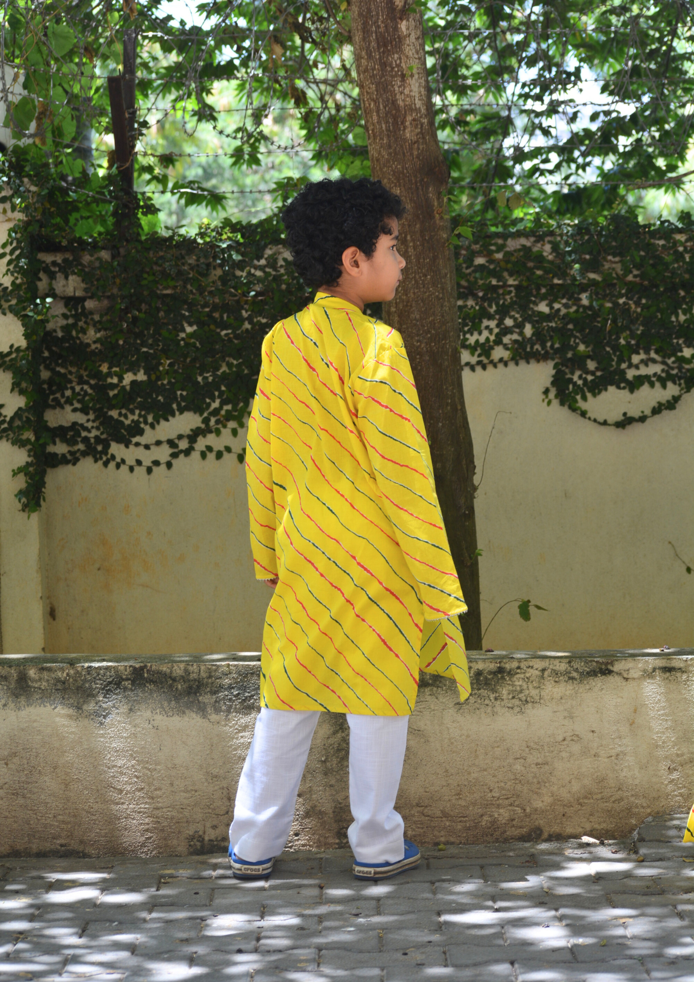 Boys Cotton Full Sleeves Leheriya Kurta Pajama Set With Gotapatti Work