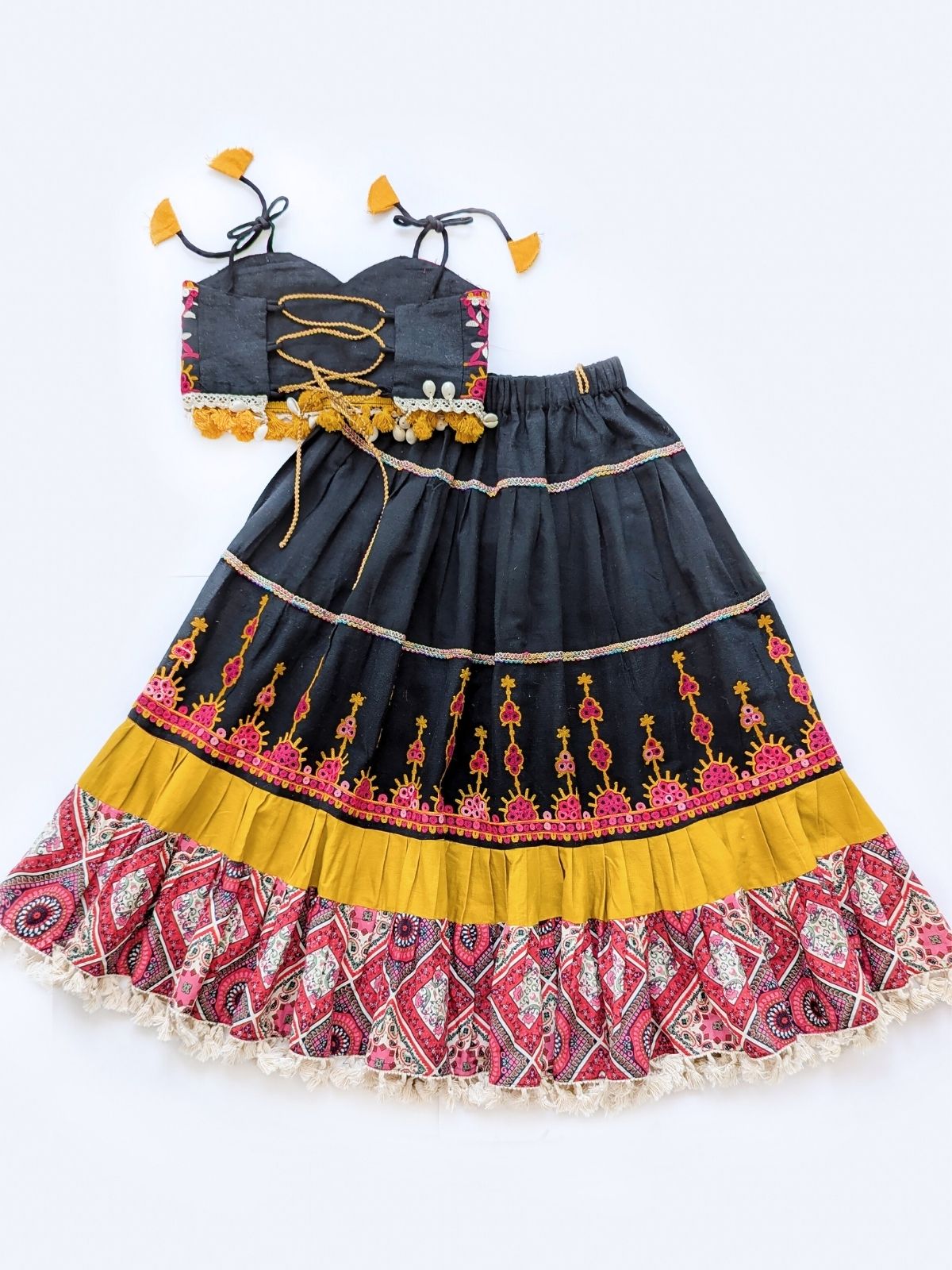 Halemons Girls Pure Cotton Gamthi Embroidered Lehenga Choli