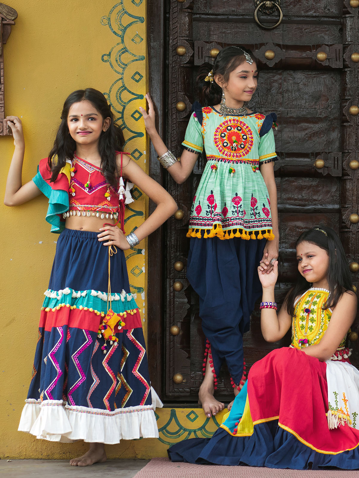 Halemons Girls Pure Cotton Butterfly Sleeves Choli Navy blue lehenga for Girls