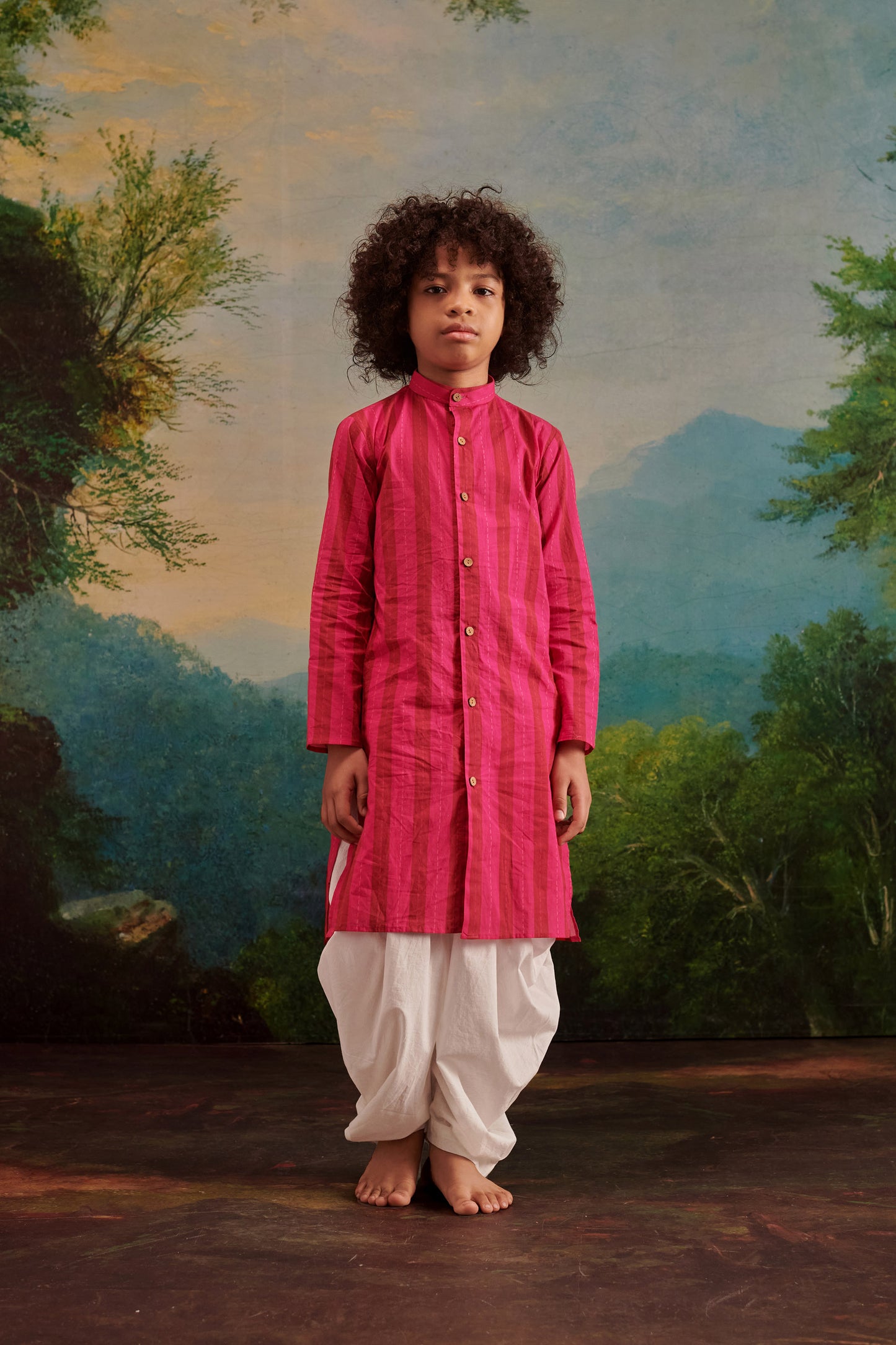 BOY STRIPES KURTA SET-HOT PINK