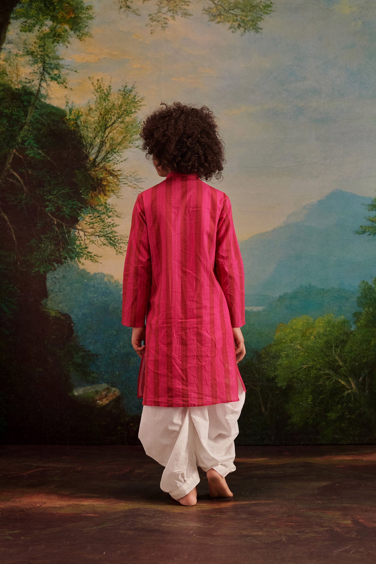 BOY STRIPES KURTA SET-HOT PINK