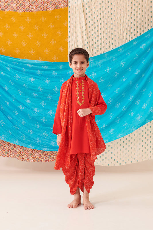 BOY BANDHANI KURTA DHOTI  SET