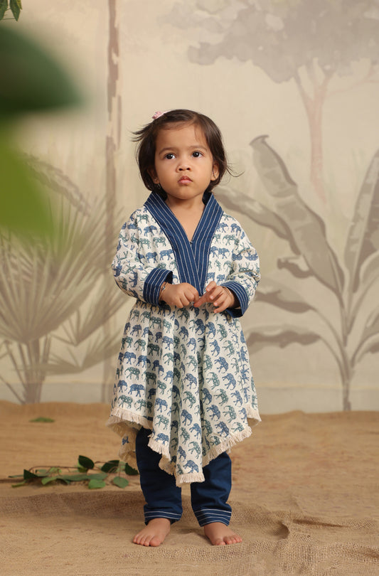 GIRL ELEPHANT PRINT KURTA SET