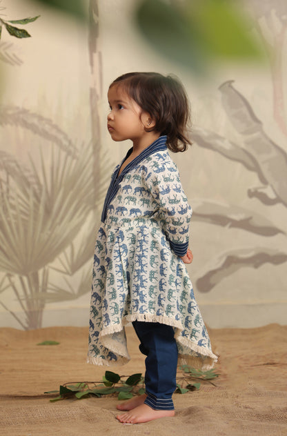 GIRL ELEPHANT PRINT KURTA SET