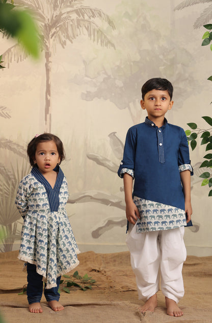 GIRL ELEPHANT PRINT KURTA SET