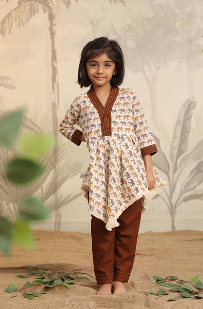 GIRL ELEPHANT PRINT KURTA SET