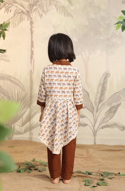 GIRL ELEPHANT PRINT KURTA SET