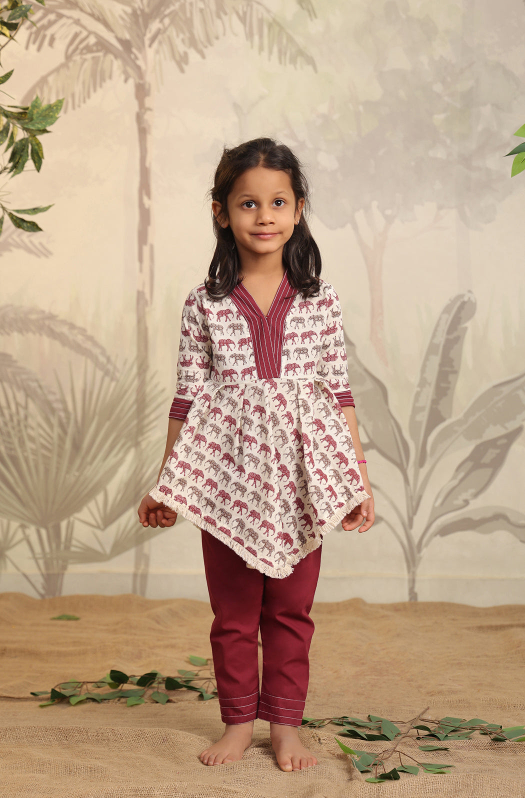 GIRL ELEPHANT PRINT KURTA SET