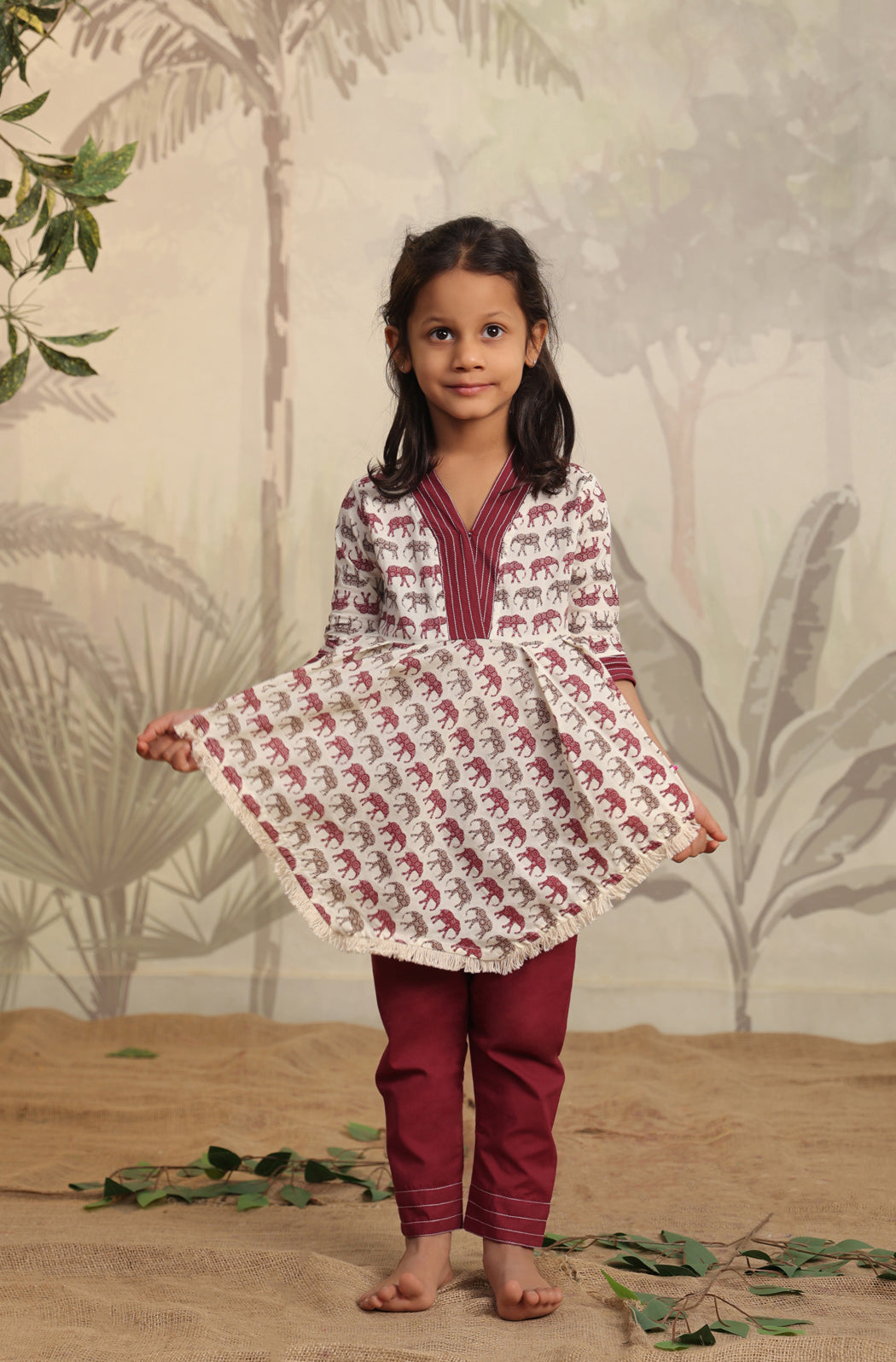 GIRL ELEPHANT PRINT KURTA SET