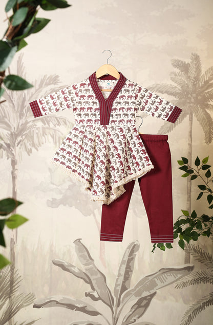 GIRL ELEPHANT PRINT KURTA SET