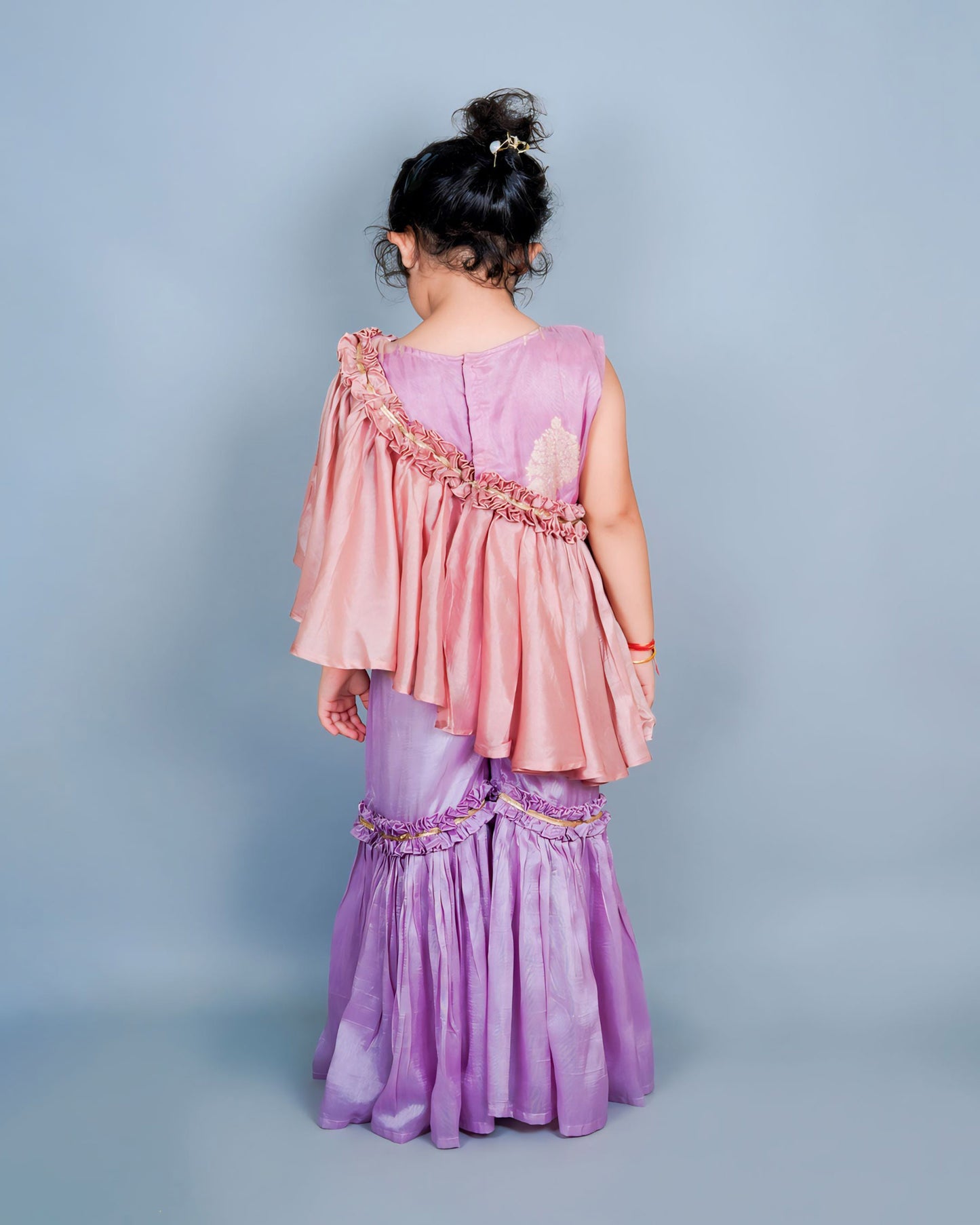 Girls Lilac Cape Style Embroidered Top And Sharara