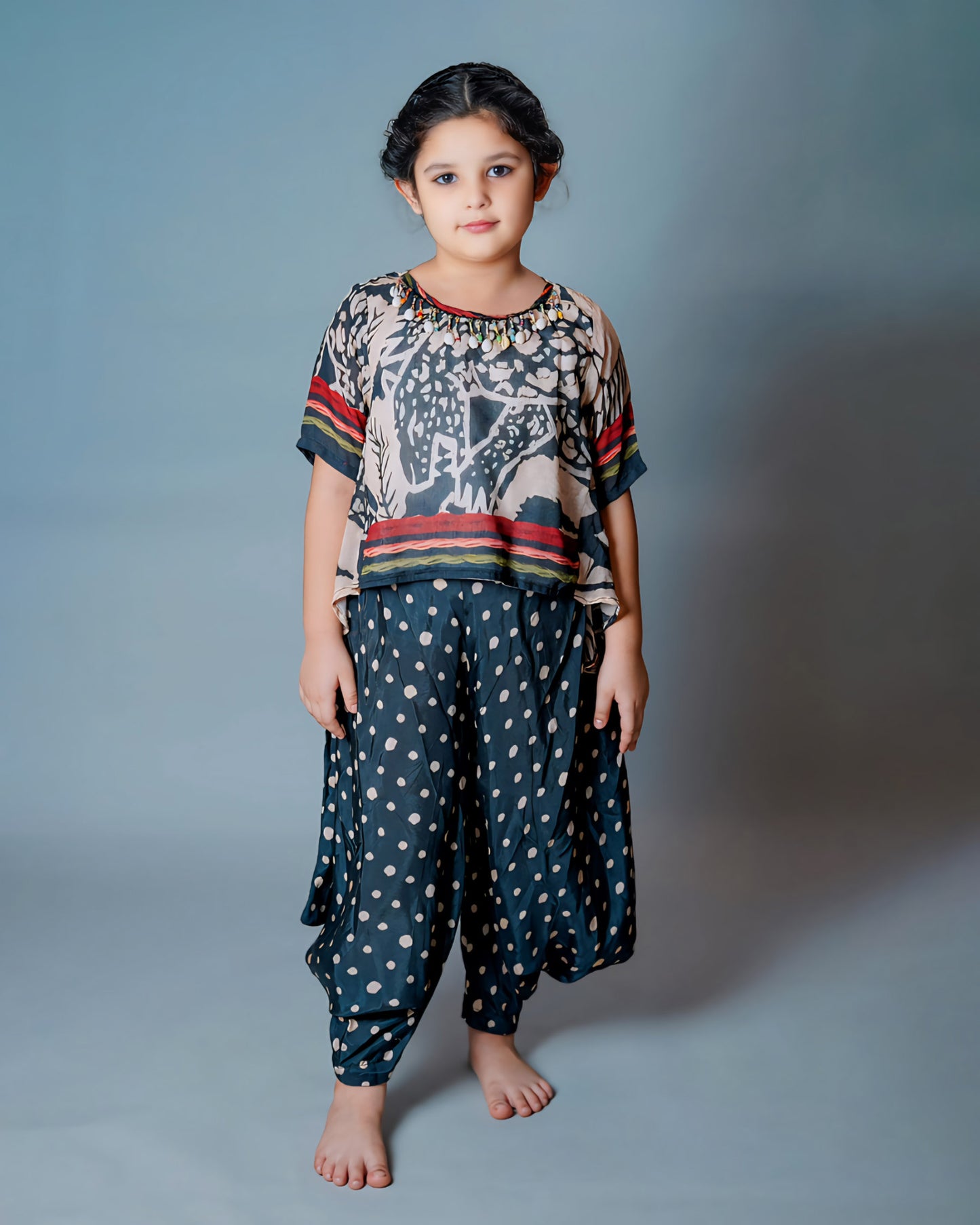 Girls Muslin Silk Black Stylish Top With Harem Pant