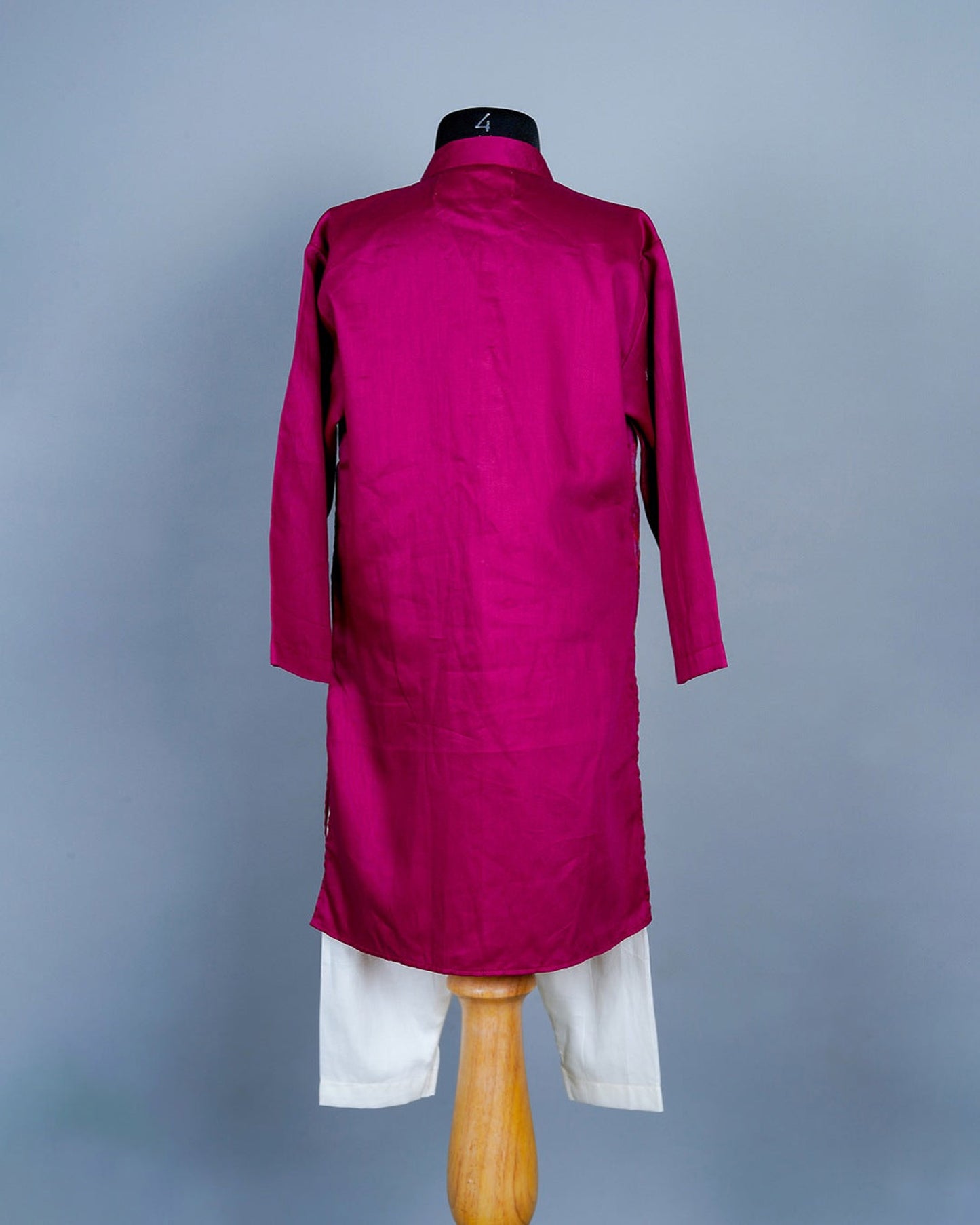 Boys Mercerized Ikat Silk Kurta Set With Attached Jacket And Pant