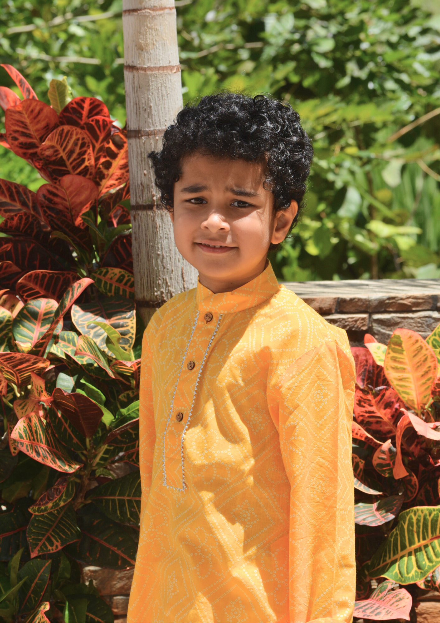 Boys Cotton Full Sleeves Bandhani Kurts Dhoti Set With Gotapatti Work