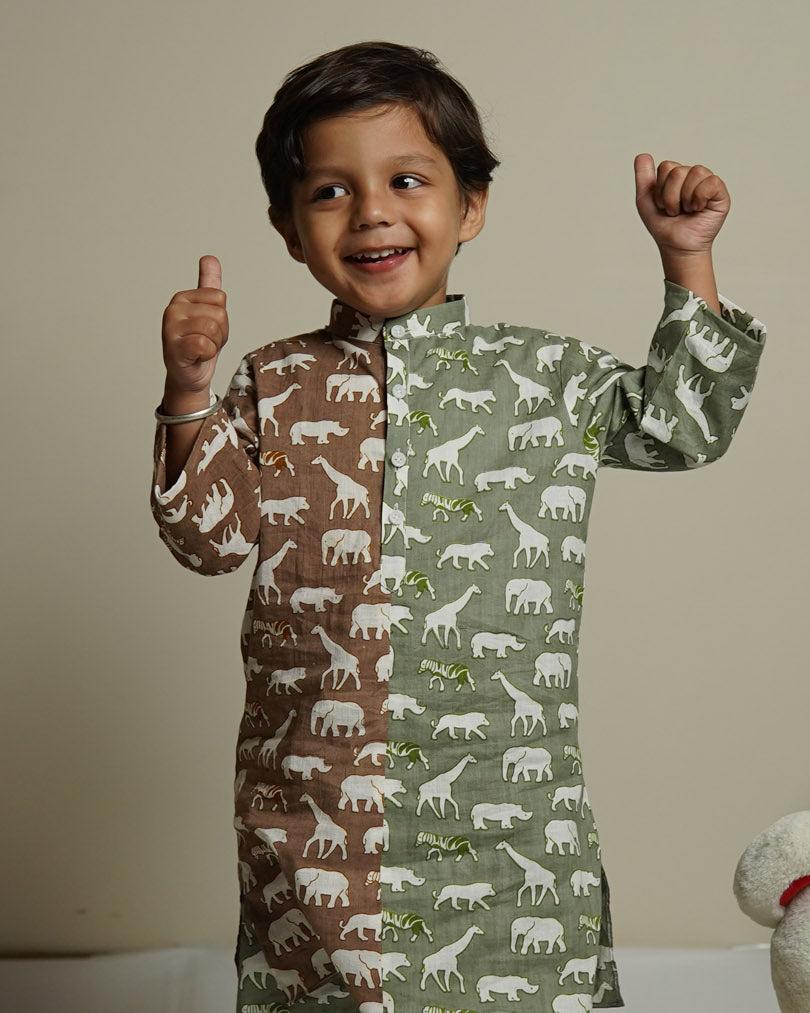 Dual Tone Safari Kurta cum Co-ord Set