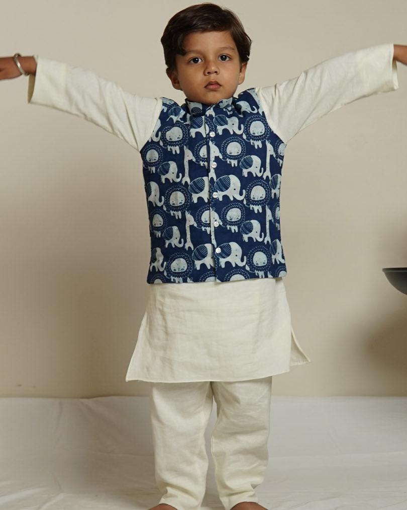 Royal Blue Safari Jacket Set (With Kurta Pajama)