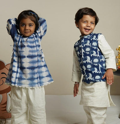 Royal Blue Safari Jacket Set (With Kurta Pajama)