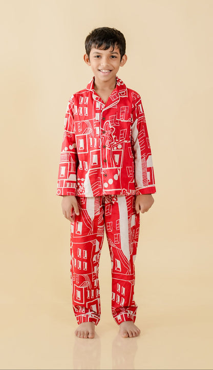 Red Doodle Dream Night Suit