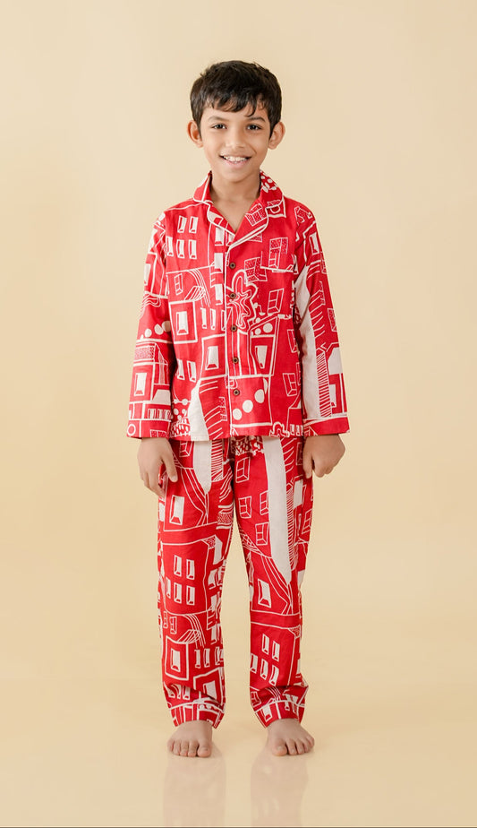 Red Doodle Dream Night Suit