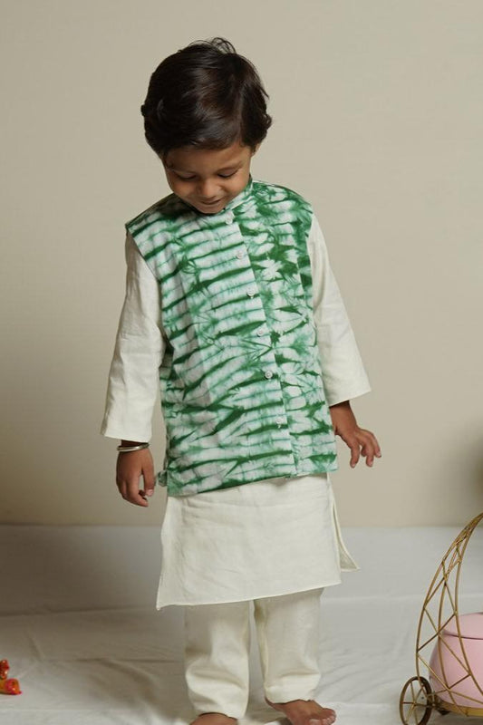 Forest Green Tie-Dye Jacket Set (with Kurta Pyjama)