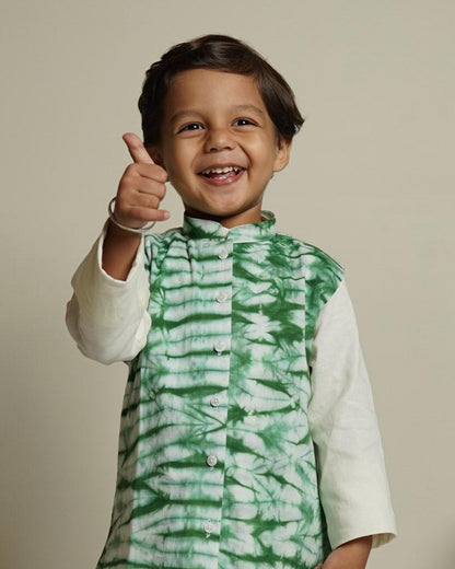 Forest Green Tie-Dye Jacket Set (with Kurta Pyjama)