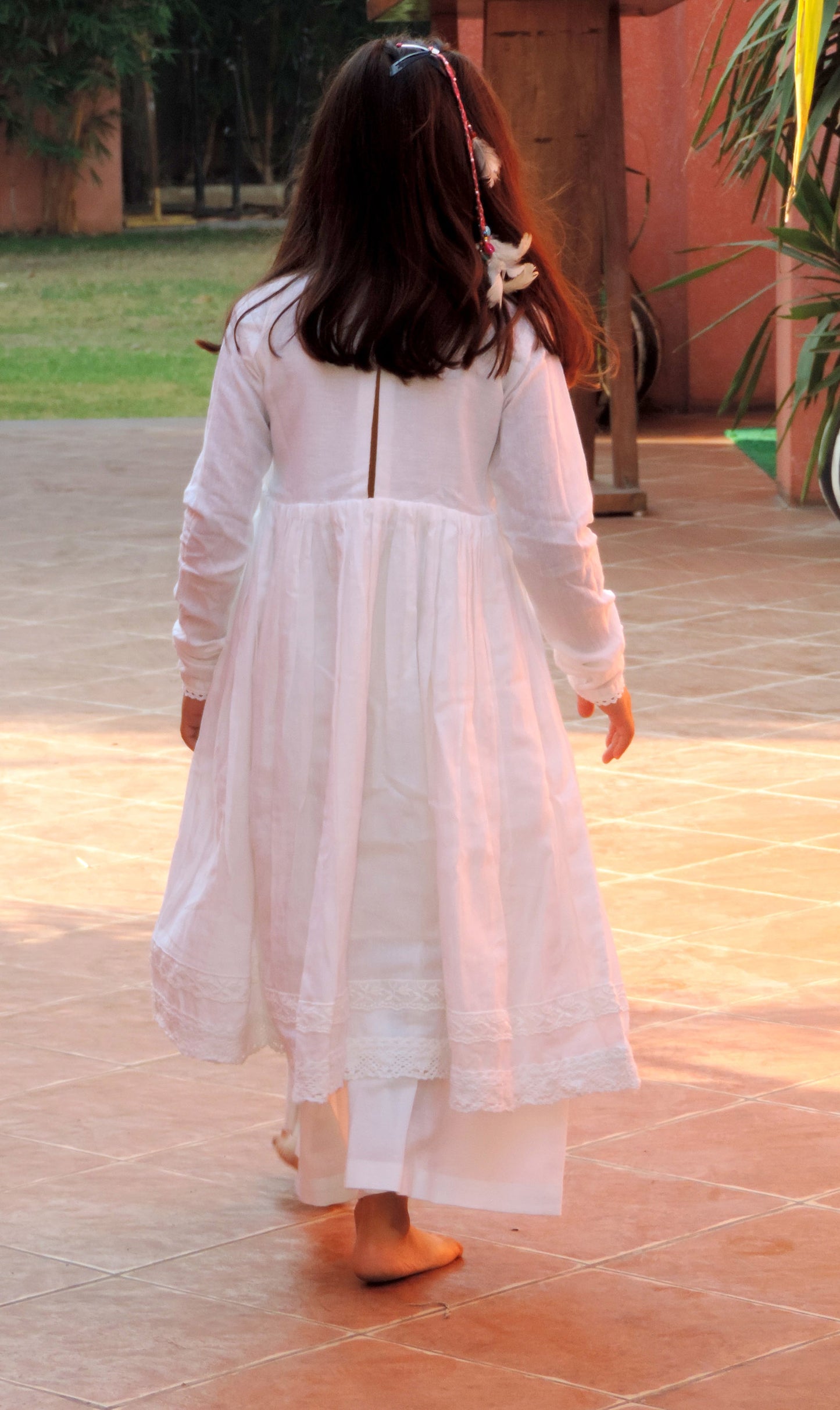 Full Sleeve Linen Dress With Bottom - White