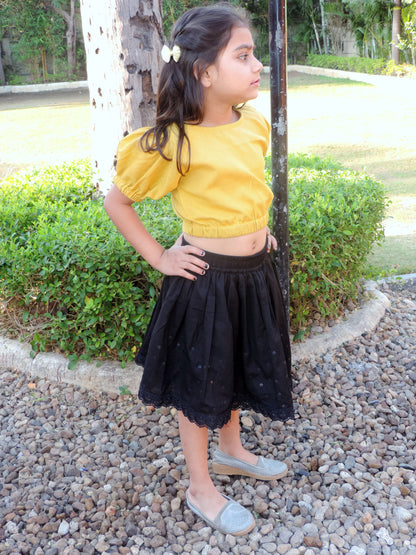 Mustard Yellow Crop Top Pair With Skirt