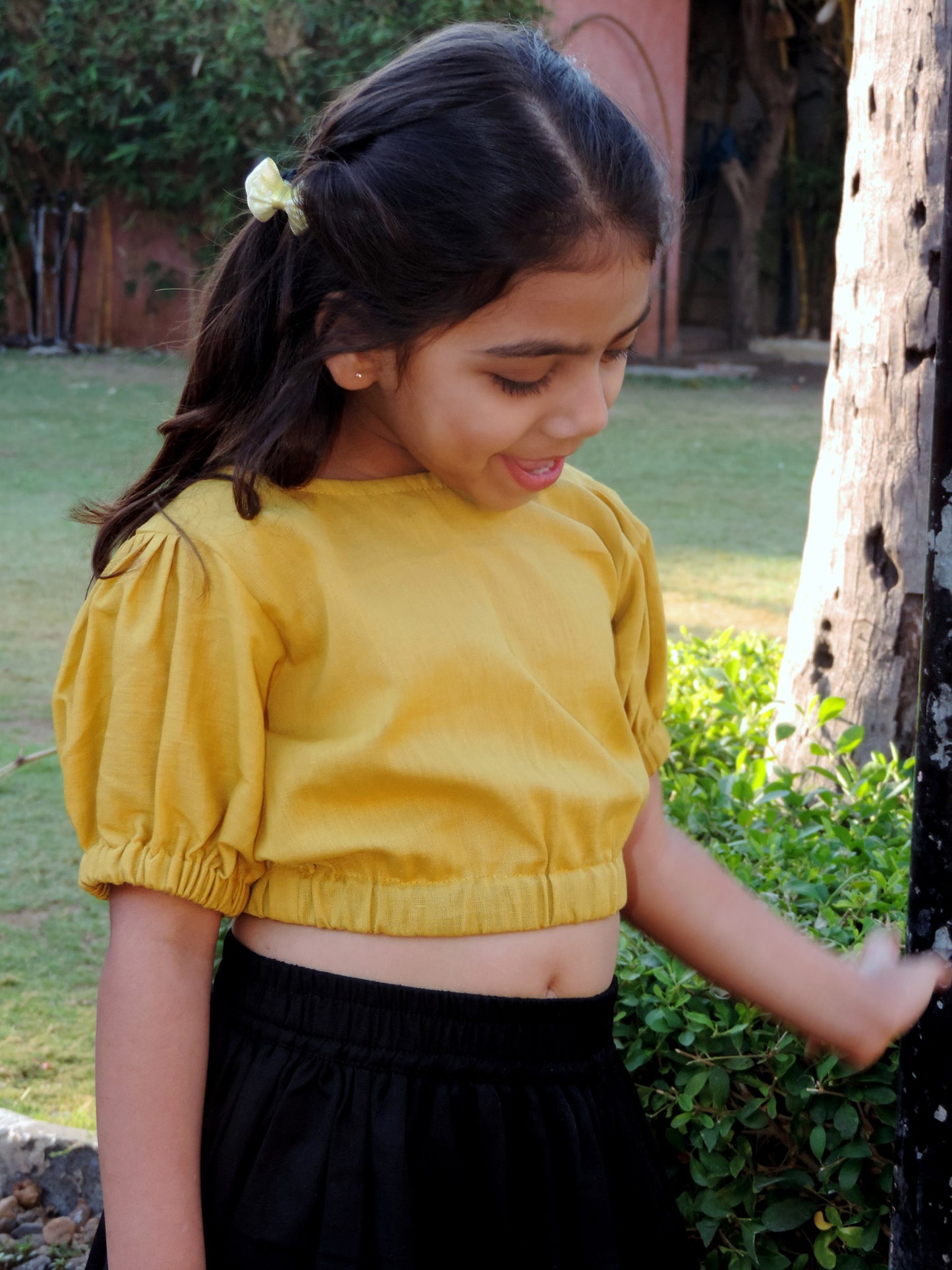 Mustard Yellow Crop Top Pair With Skirt