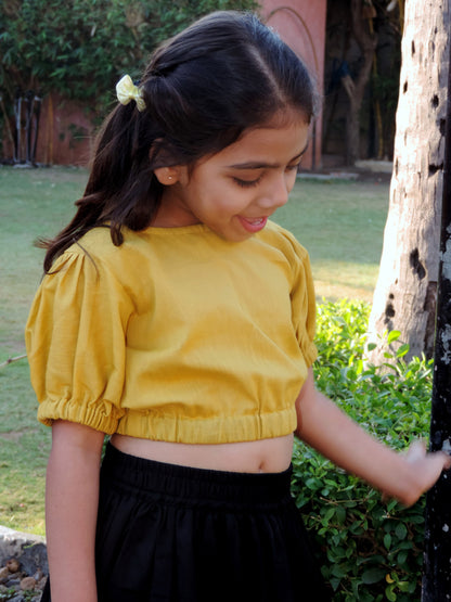 Mustard Yellow Crop Top Pair With Skirt