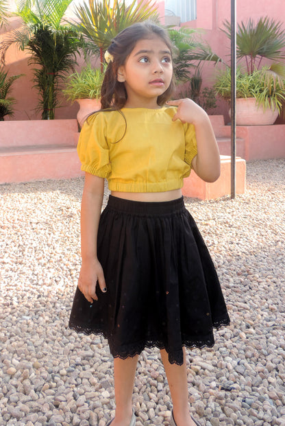 Mustard Yellow Crop Top Pair With Skirt