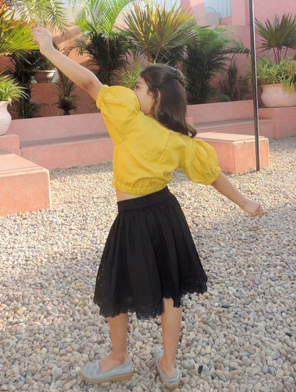 Mustard Yellow Crop Top Pair With Skirt