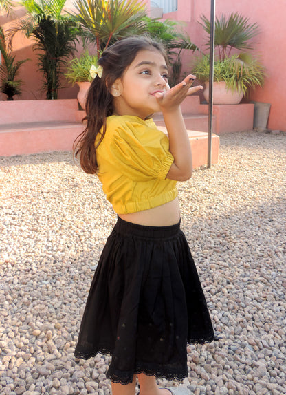 Mustard Yellow Crop Top Pair With Skirt