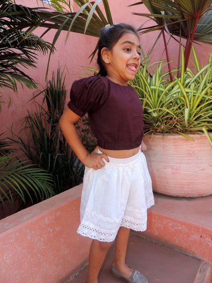 Beet Crop Top With White Linen Skirt Pair