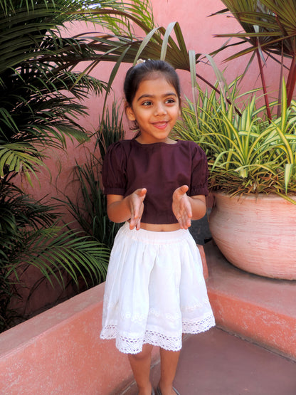 Beet Crop Top With White Linen Skirt Pair