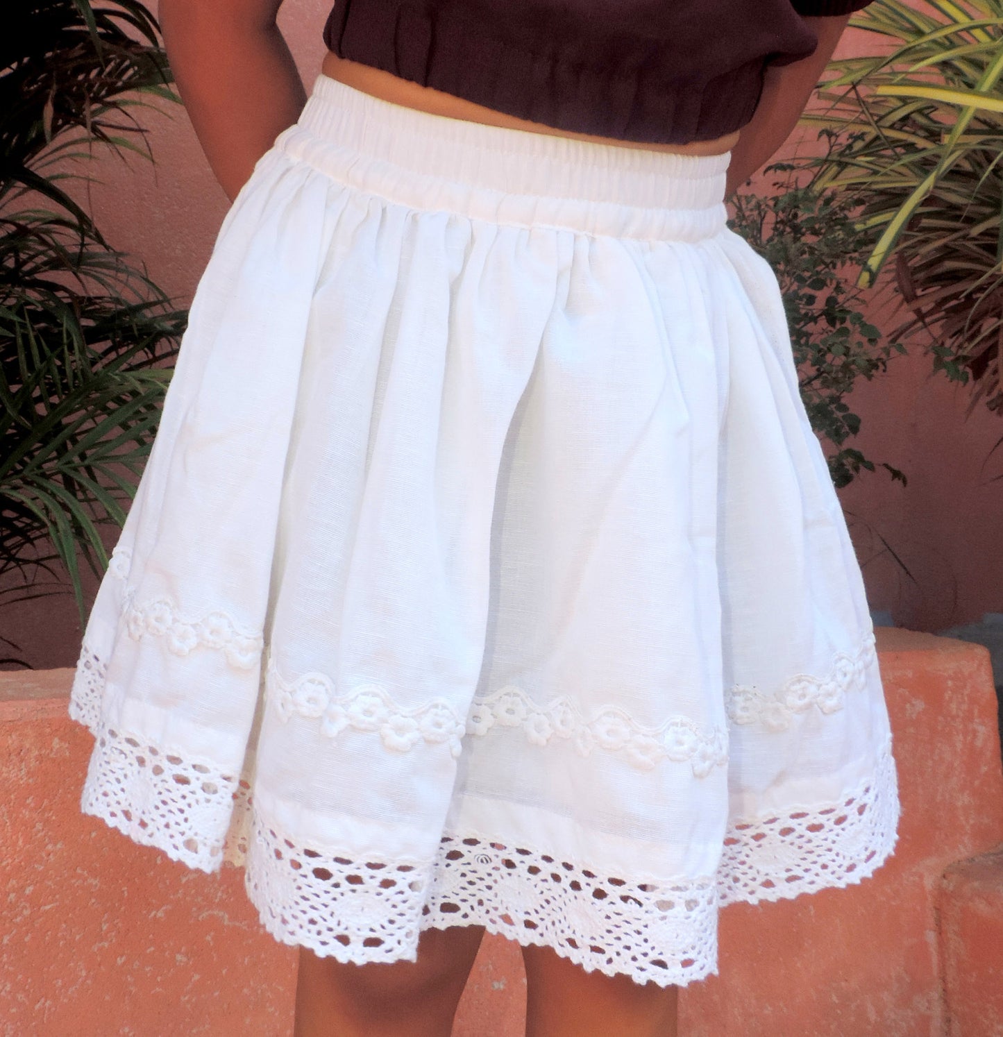 Beet Crop Top With White Linen Skirt Pair