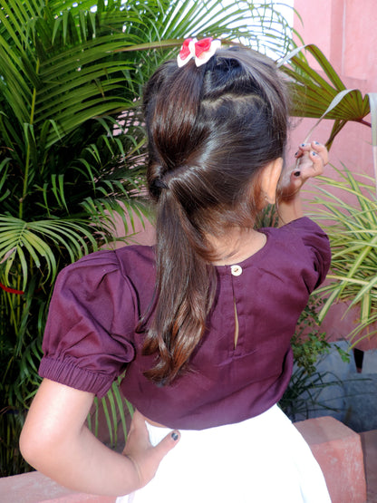 Beet Crop Top With White Linen Skirt Pair