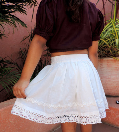 Beet Crop Top With White Linen Skirt Pair