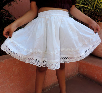 Beet Crop Top With White Linen Skirt Pair