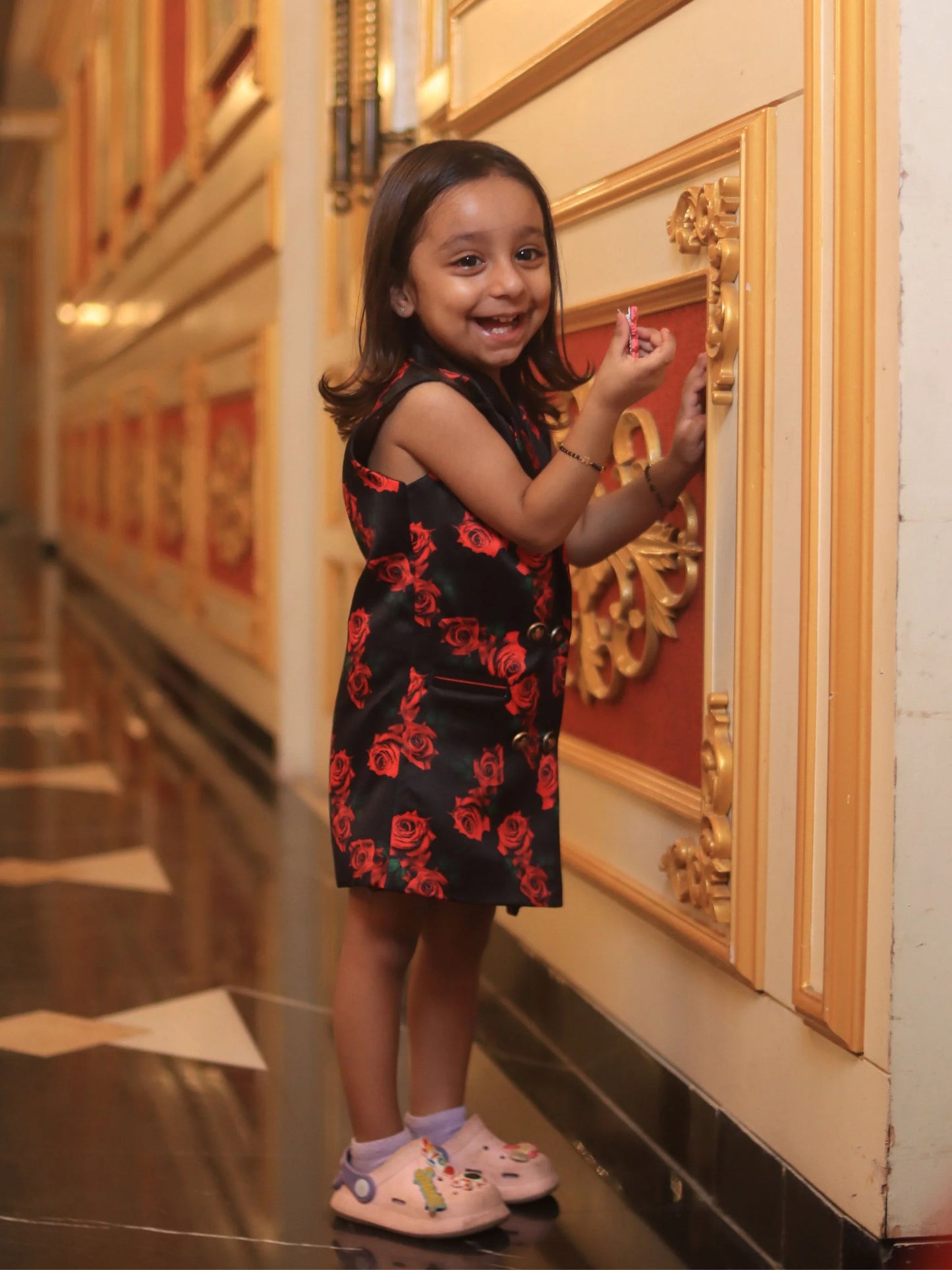 RED ROSE PRINT DRESS