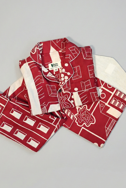 Red Doodle Dream Night Suit