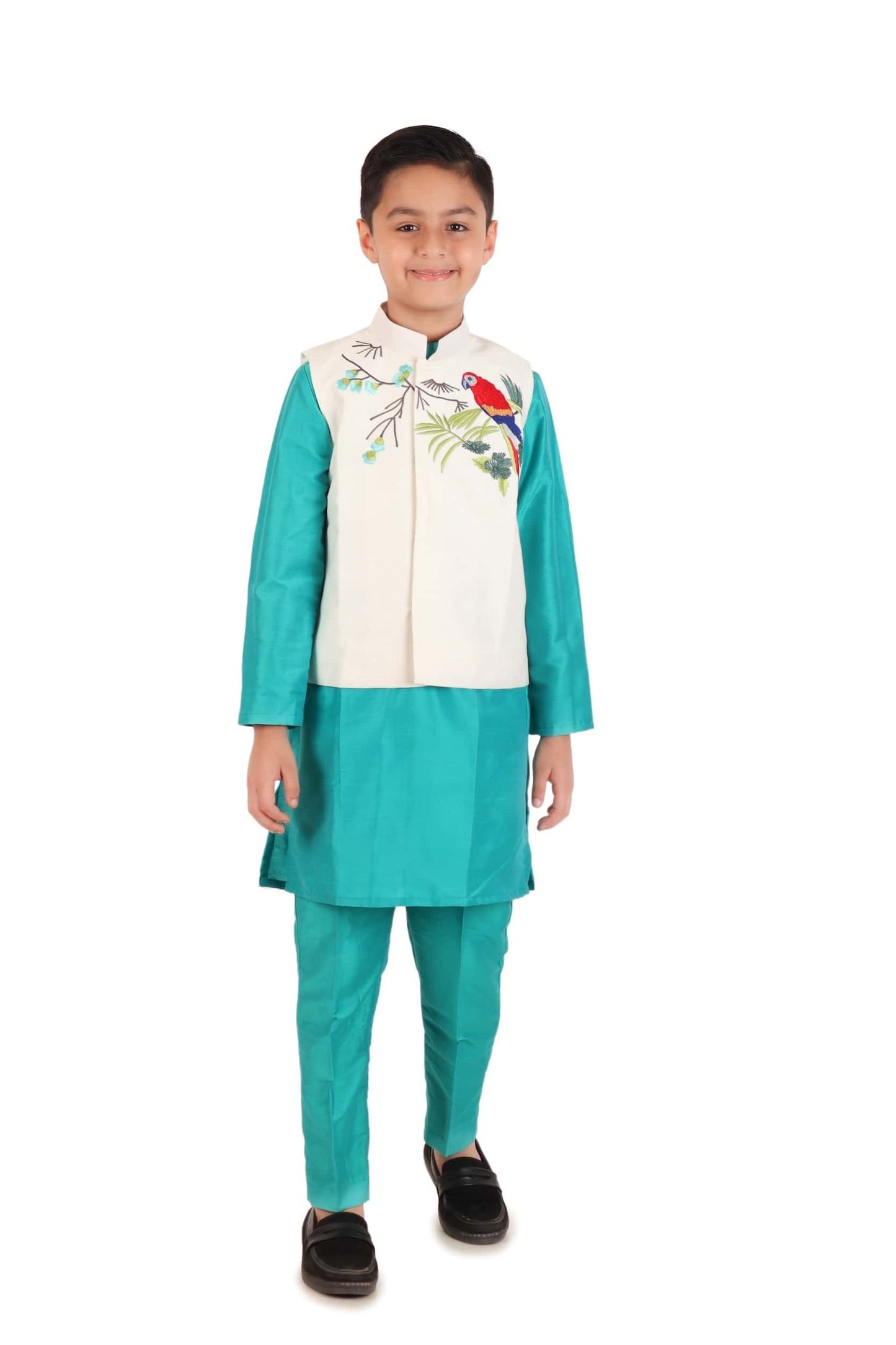 GREEN PARROT KURTA JACKET SET