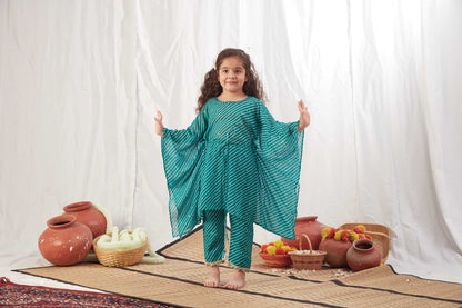 TURQUOISE LEHERIYA KAFTAN SET