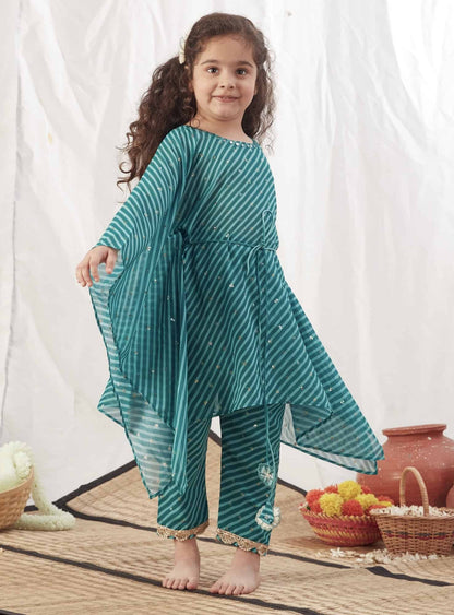 TURQUOISE LEHERIYA KAFTAN SET