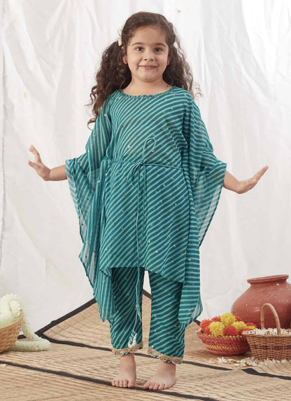 TURQUOISE LEHERIYA KAFTAN SET