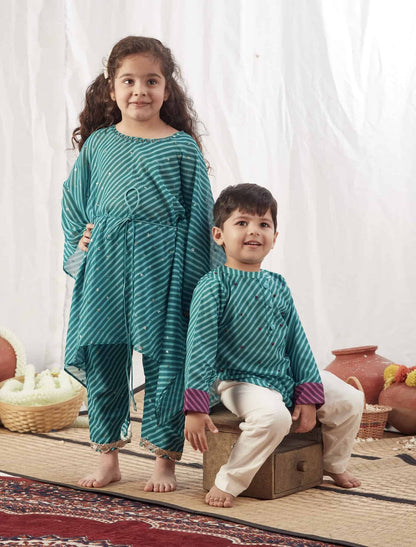 TURQUOISE LEHERIYA KAFTAN SET