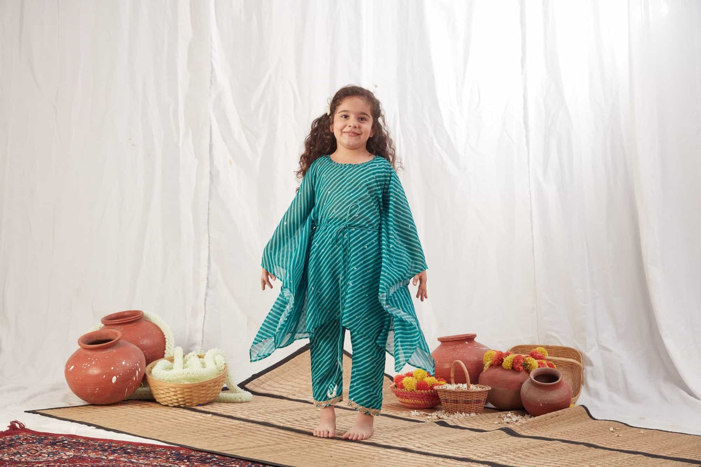 TURQUOISE LEHERIYA KAFTAN SET